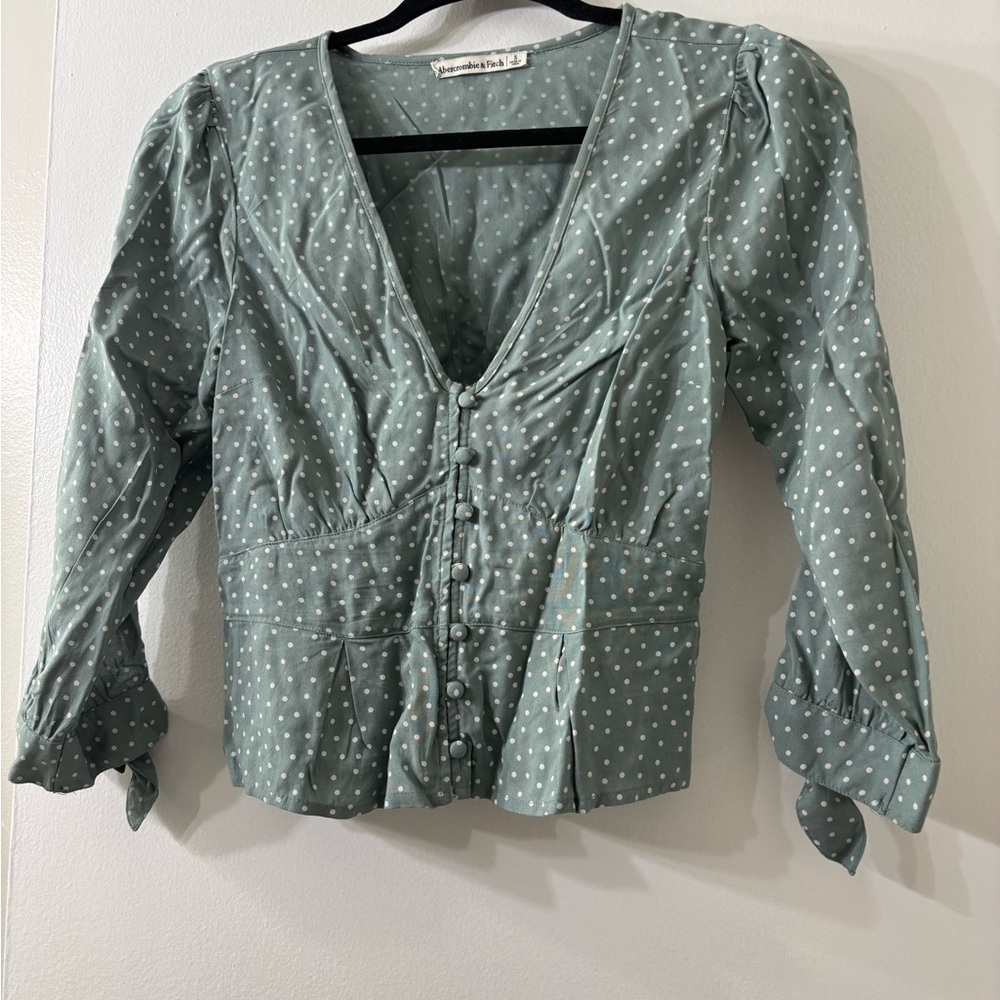 Abercrombie & Fitch Green Polka Dot Blouse